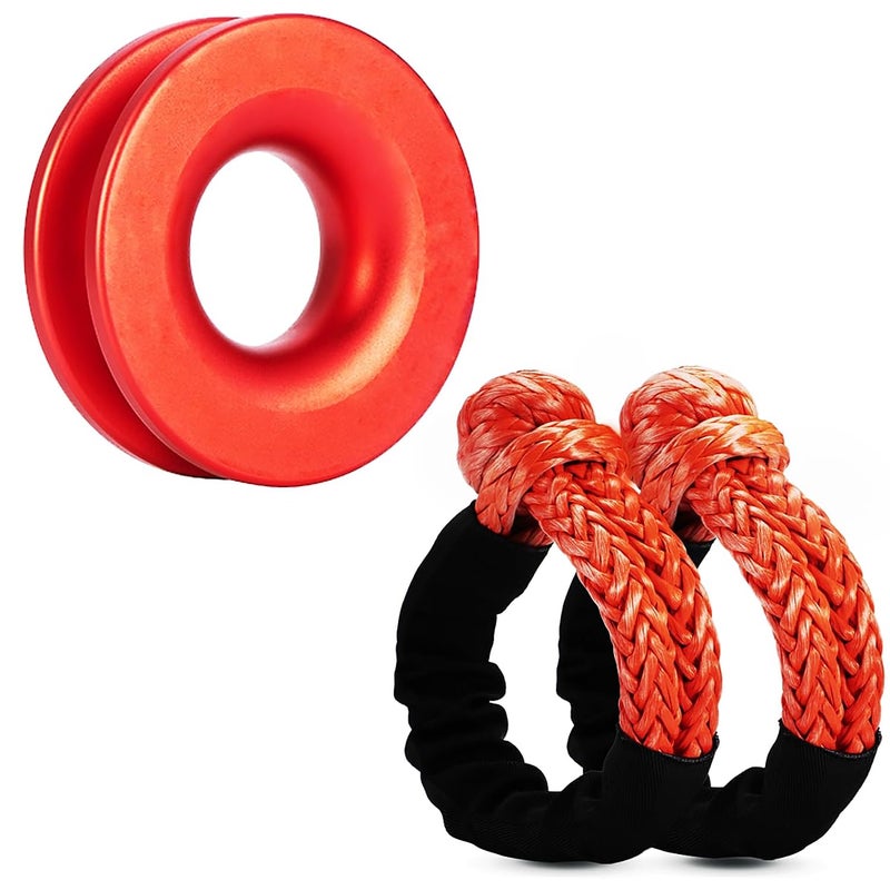 SCHTUMPA 2pcs Synthetic Soft Shackles 57000lbs Max Breaking Strength 12 inch x 22 inch with Red Snatch Recovery Ring Kit for Sailing SUV ATV 4X4 Truck JeepRed